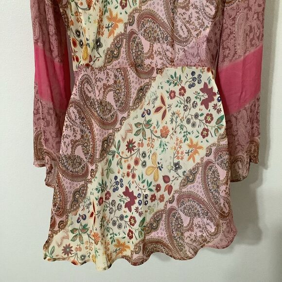Clothing Co Bohemian Hippie Pink Paisley Patchwork Sheer Peasant Blouse Small - Picture 9 of 12